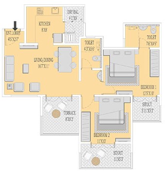 Suncity Ambegaon 2bhk floor plan