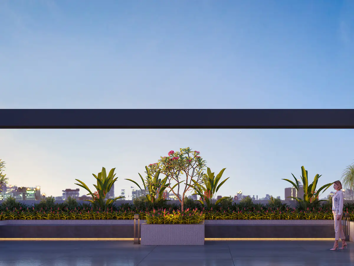 Landscaped rooftop leisure deck at Sun Garnet