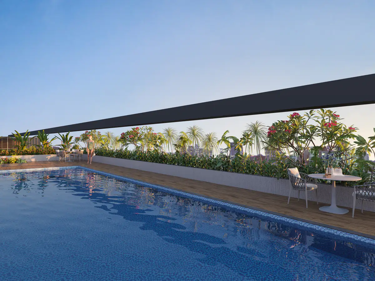 Swimming pool on the rooftop deck at Sun Garnet